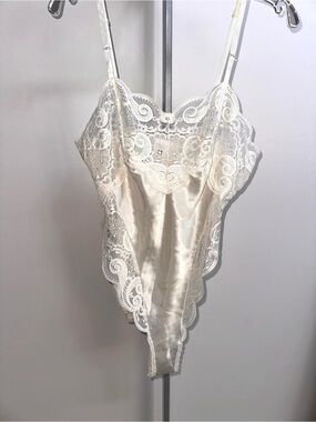Silk Lace Trim Ivory Teddy Bodysuit